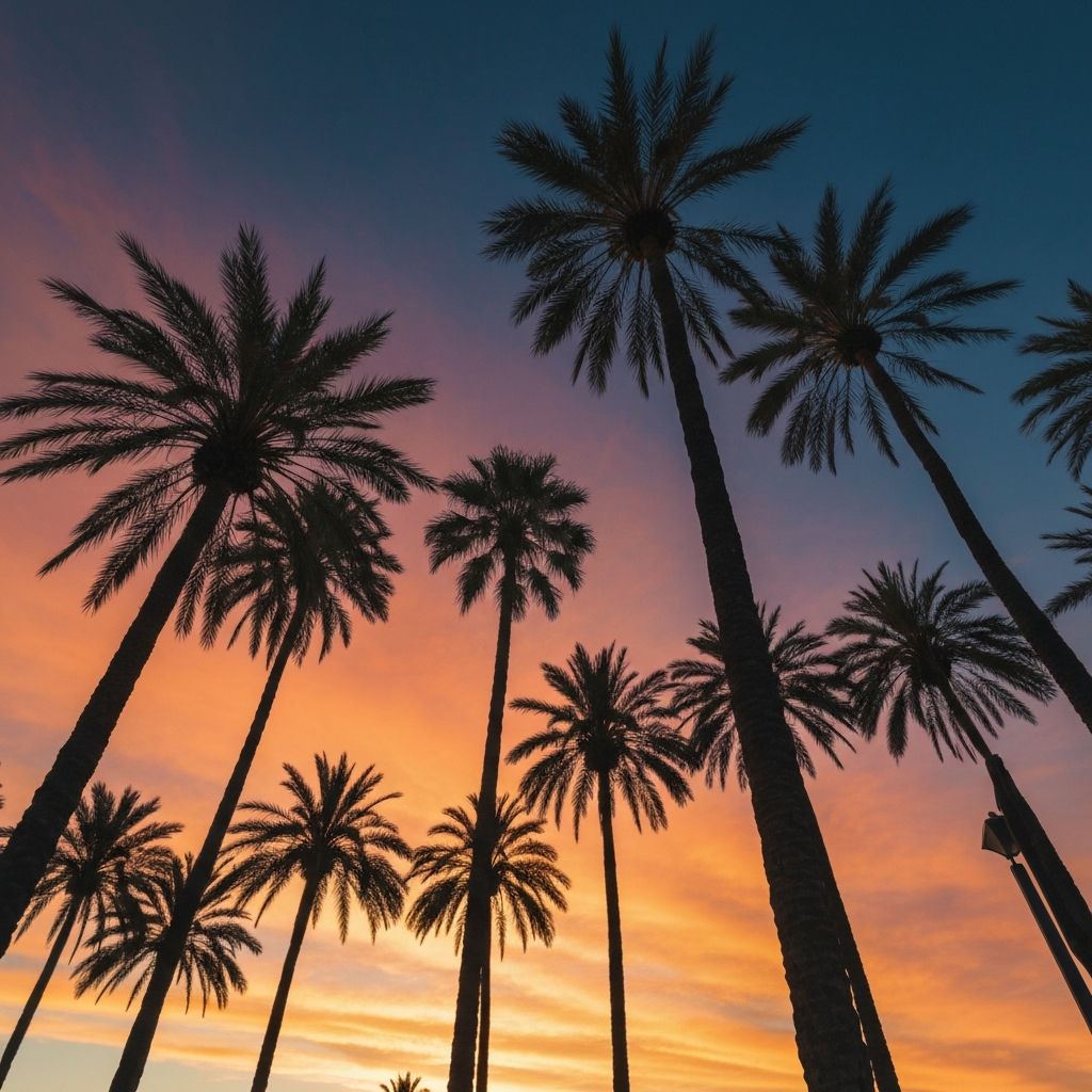 Atardecer con palmeras en Canarias como fondo decorativo de la sección de contacto