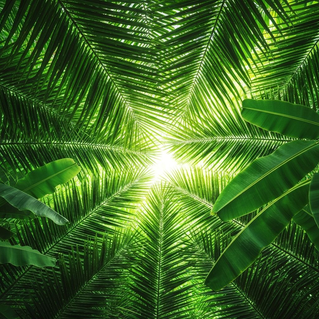 Patrón de hojas tropicales usado como fondo decorativo en la sección de servicios